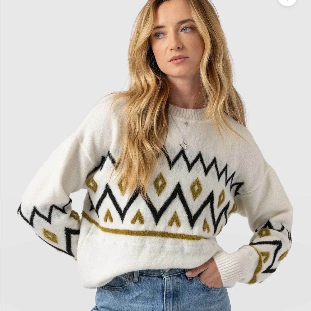 Women's White and Gold Patterned Sweater